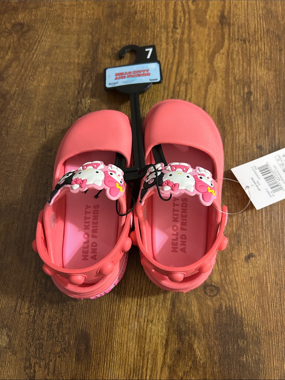 Size 7 Hello Kitty Coral Pink Kids Clog Sandals with Character Charms